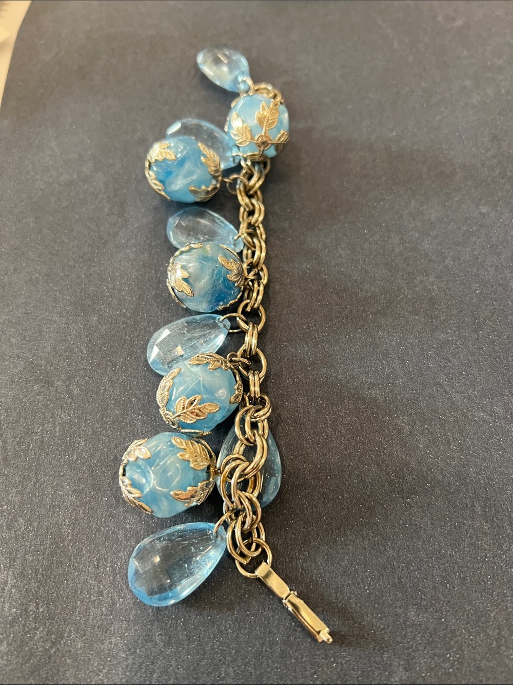 Blue Beaded Charm Bracelet with silver Accents